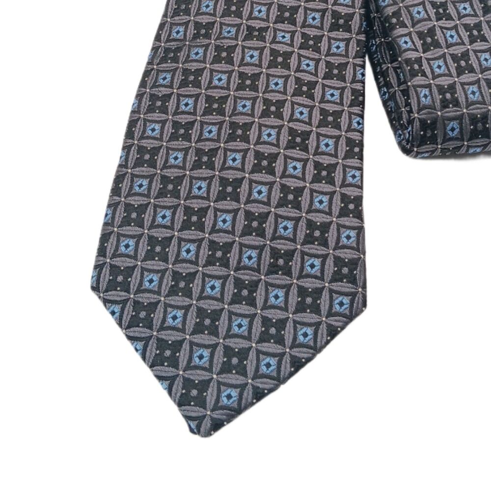 Nordstrom Silk Tie Boys 52.5” Gray Blue Geometric Classic New